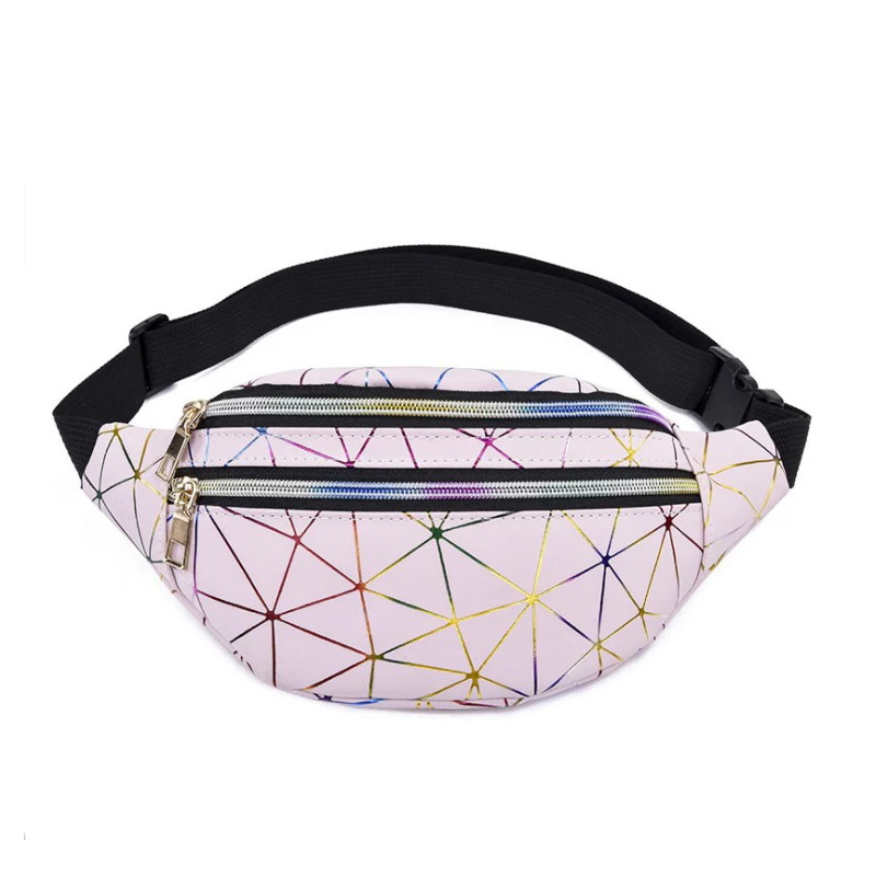  AIREEBAY holographic waist bags women silver Pink Fanny Pack woman belt geometric bag black waist l - 33033091113