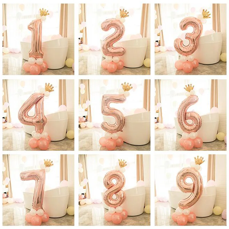 

Baby Shower Gold Crown Balloon Number Foil Balloons 1 2 3 4 5 6 7 8 9 Years Happy Birthday Balloons Party Decoration Kids
