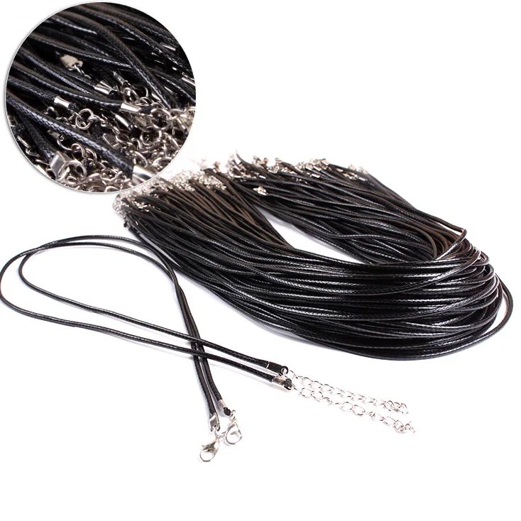 

100pcs / lot 1.5mm Leather Chains Necklace Bracelet Charms Pendant With Clasp Of Lobster Findings DIY Rope Cord Necklaces