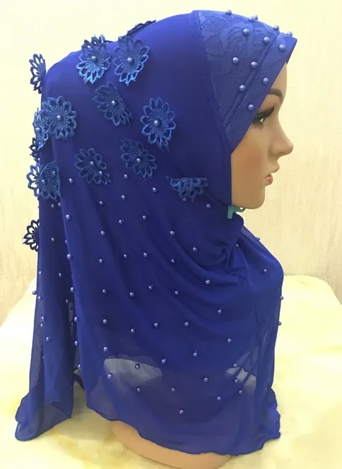 

H1160 latest two layers net muslim amira hijab with handmade beads and flowers,women's headwrap,fast delivery