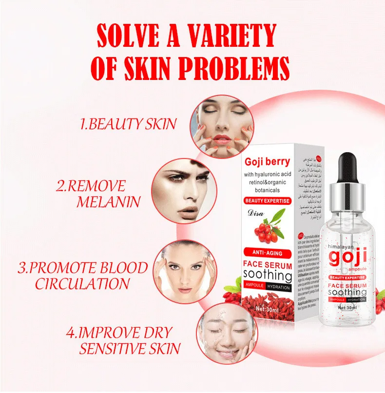 30ML Goji Serum Anti-Wrinkle Face Serum with Hyaluronic Acid and Vitamin E- Organic Anti-Aging Serum for Face Eye Treatment