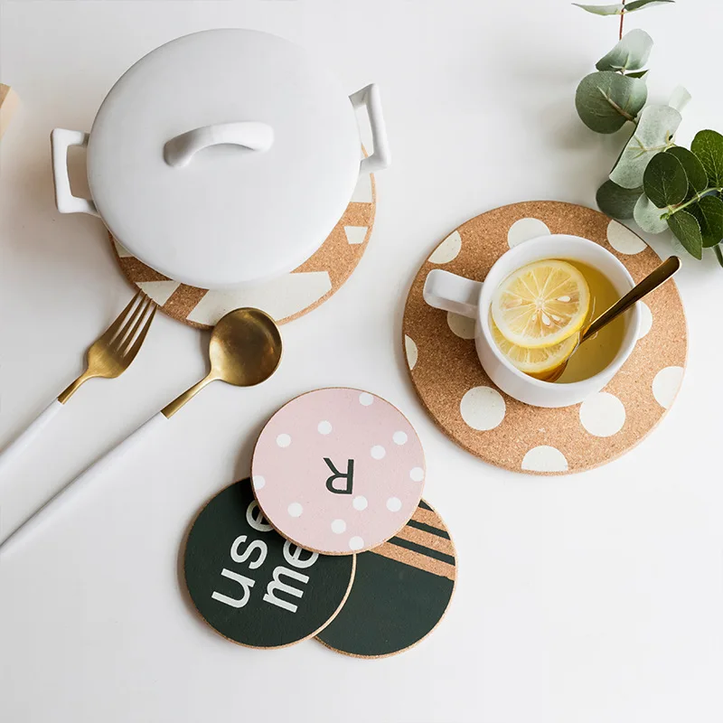 

New Arrival Placemat Coaster Nordic Style English Geometric Pattern Cork Pot Mat Insulation Coaster Table Mat