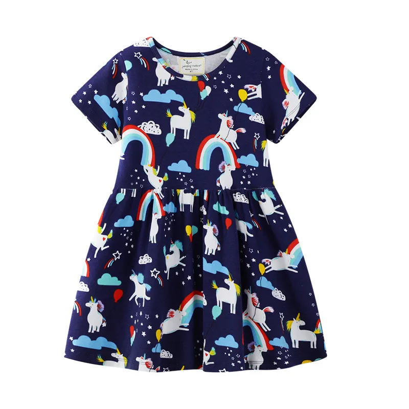 Платья принцессы с аппликацией; одежда для маленьких девочек; летние хлопковые платья в полоску с птицами для девочек; вечерние платья для школьников; платье-пачка для девочек - Цвет: T6455 navy