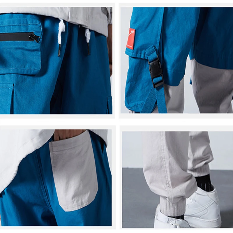 Новое поступление Цветные Лоскутные сафари стиль Mulit-карманы модные мужские брюки для бега хип-хоп Осенние повседневные мужские брюки-карандаш