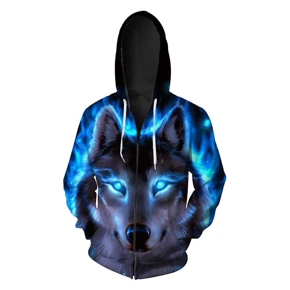 

ESHINES Wolf Printed Hooded Running Men Hoodies Sweatshirts Jogging Jackets Pullover Outdoor Tracksuits Animal Sportwear 3XL