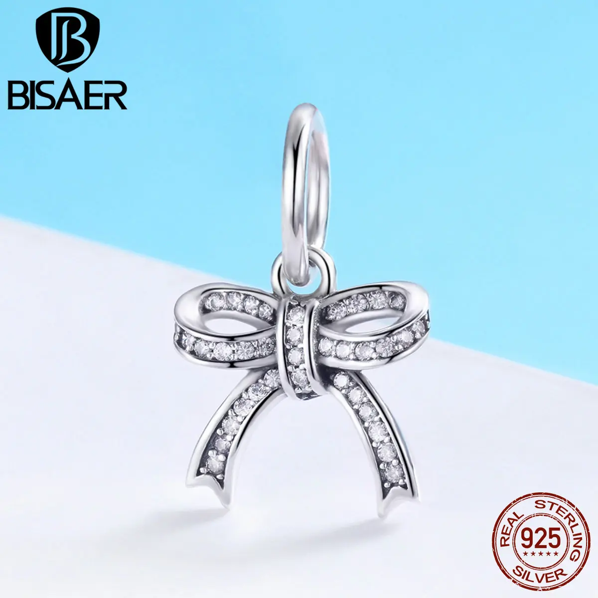 Серебряные Подвески с бантиком BISAER сверкающие из чистого кубического | Бусины -32901528753