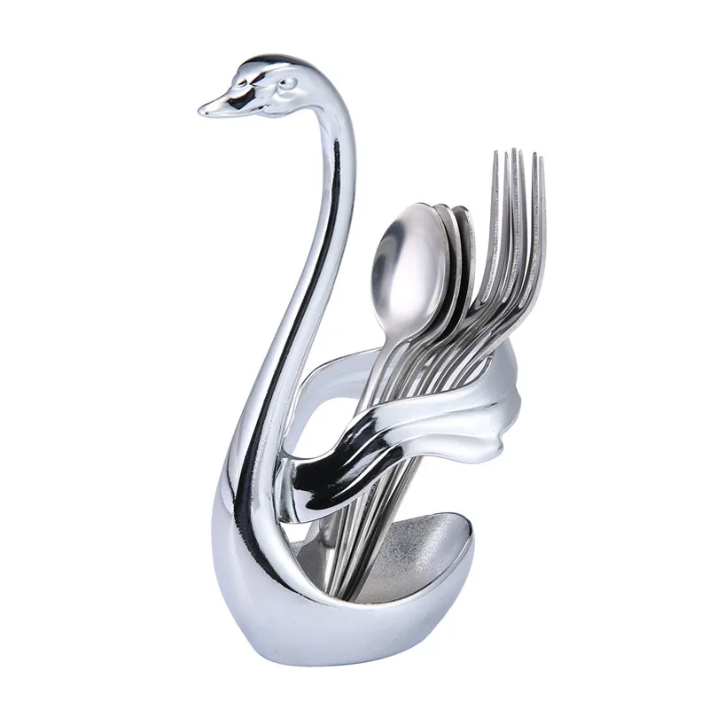 Swan-Base-Holder-Fruit-Forks-Set-Stainless-Steel-Salad-Dessert-Forks-Spoon-Coffee-Cake-Tools-Tableware