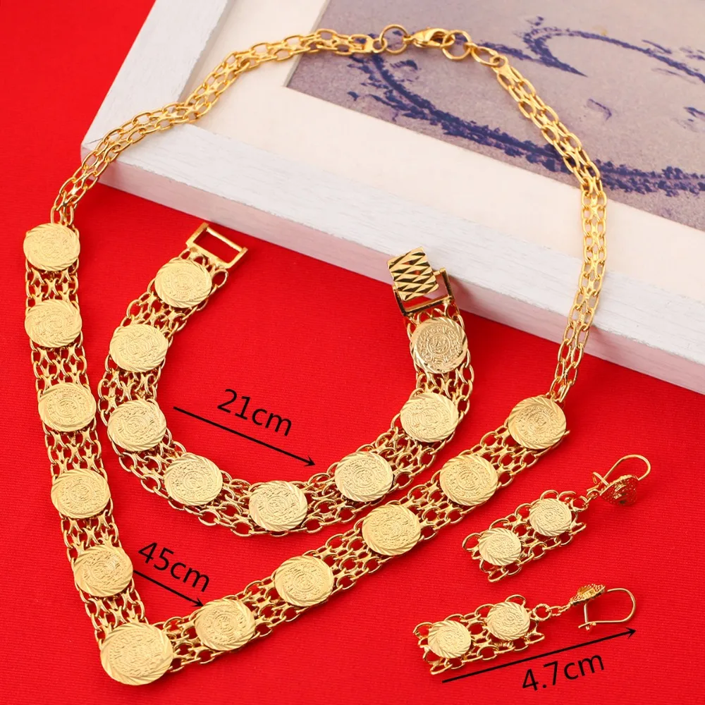 Эфиопские ювелирные изделия оптом Дубай золотой цвет набор украшений для женщин Арабская монета антикварная монета ювелирный набор
