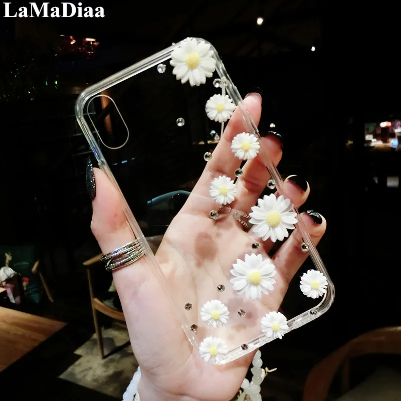 

3D Handmade Clear Bling Flower Crystal Rhinestone Diamond Pearl Case Cover For SamsungA3 A5 A7 2017 A9 A8 A6 PLUS A50 A70 A80