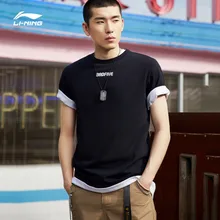 Li-Ning Мужская баскетбольная футболка BAD FIVE, хлопок, дышащая, обычная посадка, с принтом, подкладка, спортивные майки, футболка AHSP037 CJFM19