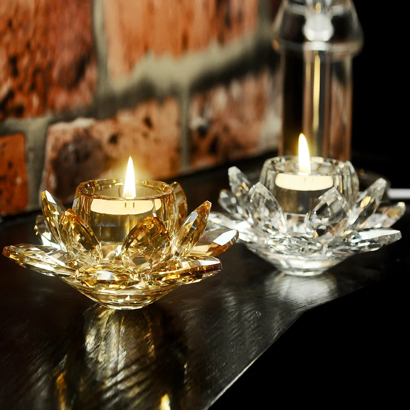 High Quality Elegant Crystal Glass Lotus Flower Candle
