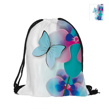 

TurquoiseOrchid And Butterfly Printing Drawstring Backpack Fashion Polyester Bags For Women Men Child Pouch Backpacks