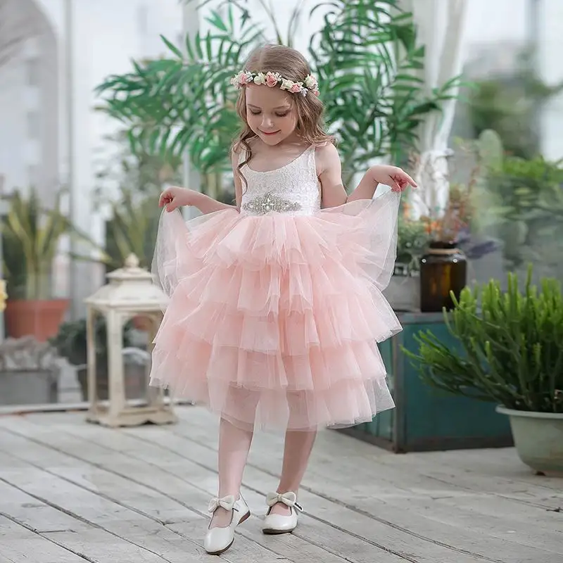 ; платье принцессы для девочек с регулируемыми бретелями; фатиновое платье до середины икры для свадебной вечеринки; детская одежда; E15176 - Цвет: pink 2