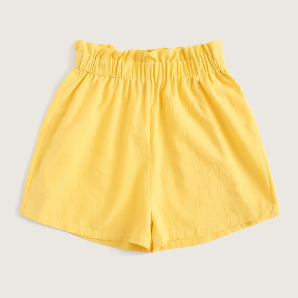 S-XXL, желтые шорты, женские кружевные шорты с высокой талией, хлопковые льняные короткие штаны, женские летние шорты, шорты для женщин
