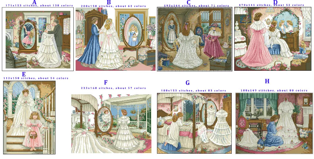 Cross Stitch Kit Get Marry Wedding Dress Bride Mother Father and Daughter The Moment Mother's Loving Hand