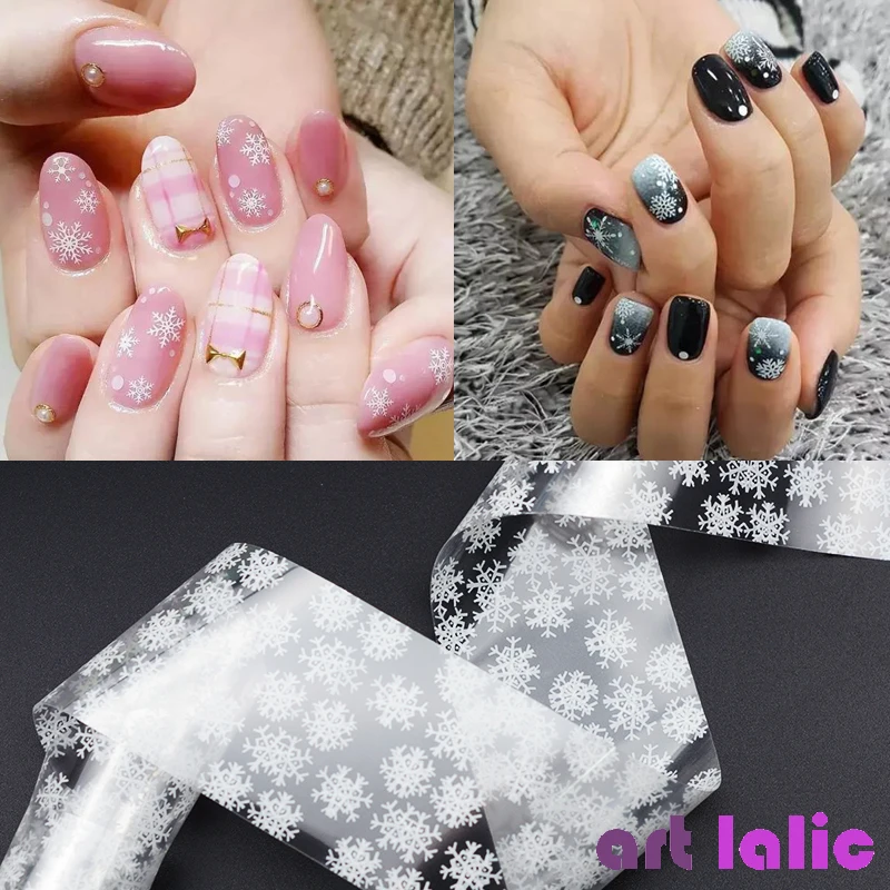 1 roll 4*100CM Holographic Snowflake Nail Foils White Snow Christmas ...