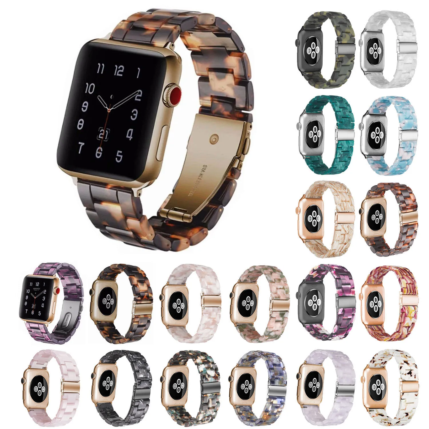 Resin Watch Band for Apple Series 4 3 2 1 Strap Stainless Steel Buckle Bracelet For iWatch 38mm 40mm 42mm 44mm | Наручные часы