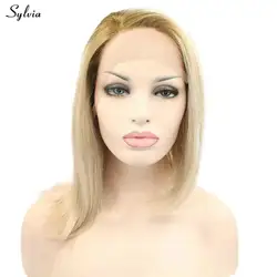 Sylvia жаропрочных волос Ombre блондинка синтетический Frontal шнурка Искусственные парики для женщин натуральный