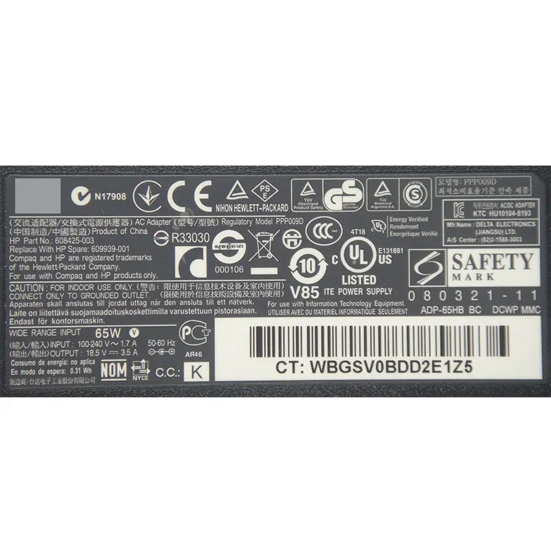 New Genuine Laptop AC Adapter 18.5V 3.5A 65W 7.4*5.0mm for HP COMPAQ BUSINESS NOTEBOOK nw9440 608425-003 609939-001 PPP009D New Genuine Laptop AC Adapter 18.5V 3.5A 65W 7.4*5.0mm for HP COMPAQ BUSINESS NOTEBOOK nw9440 608425-003 609939-001 PPP009D