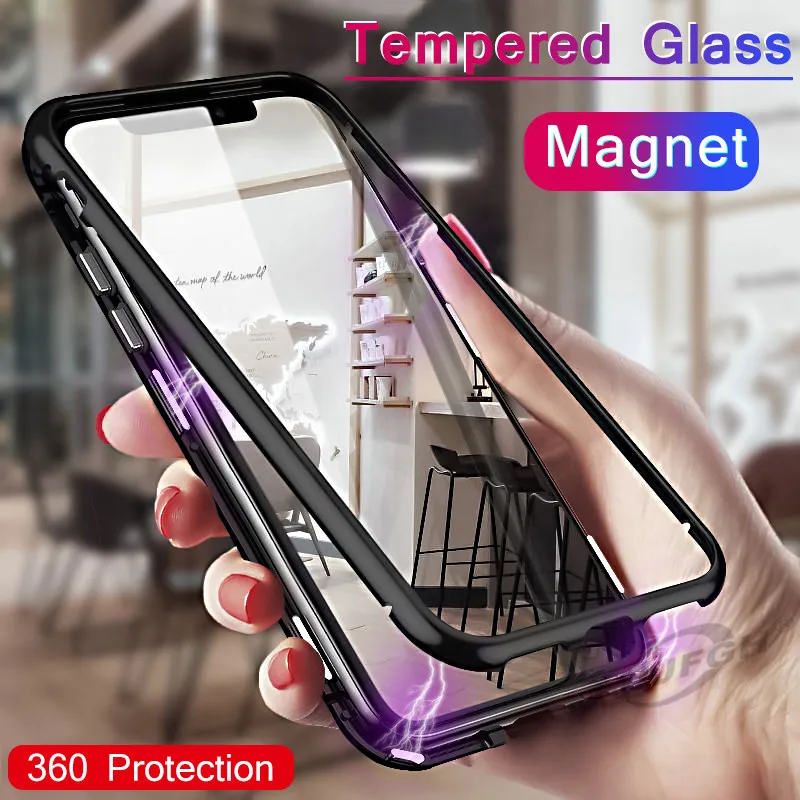 

Ultra Magnetic Adsorption Metal Case For iPhone XR XS MAX X 8 Plus 7 10 Tempered Glass Back Magnet Cover iPhone 7 6 6S Plus Case