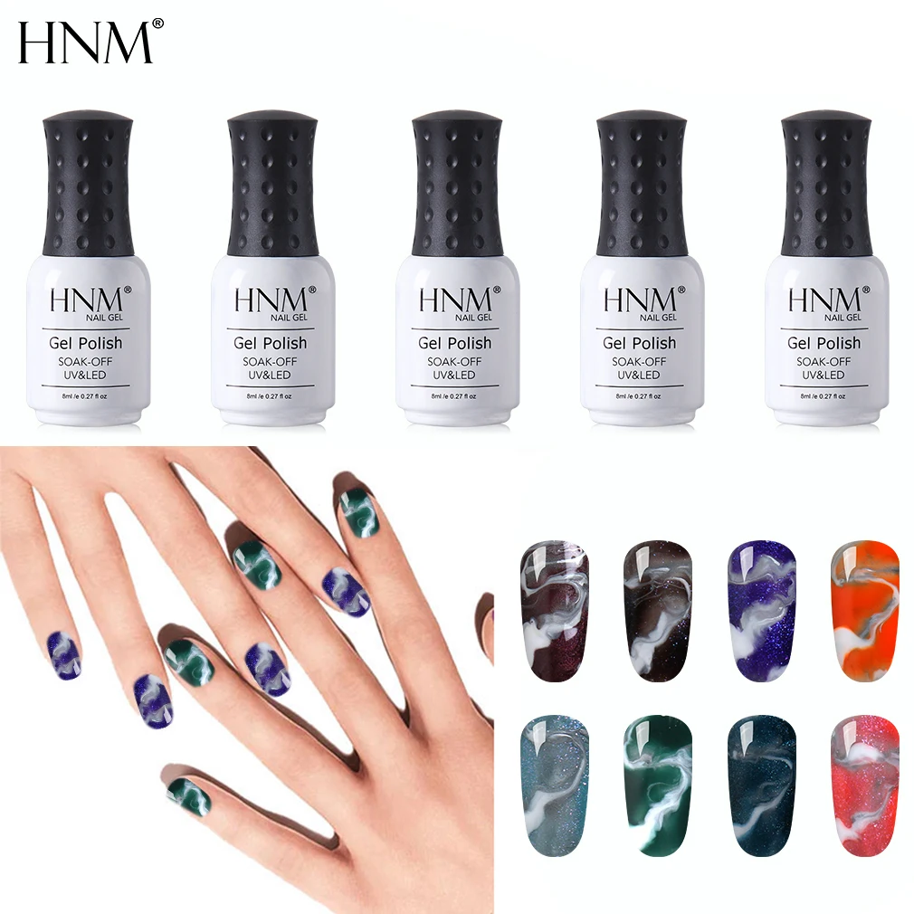 HNM 8 мл светодиодный Гель-лак 20 чистых цветов замочить Супер Bling DIY Гибридный лак