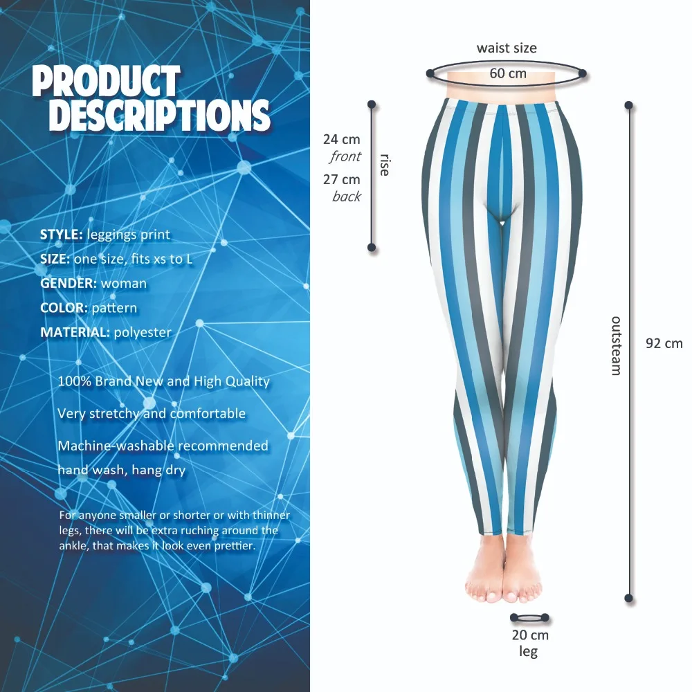 Для женщин синий Bold вертикальными полосами узкие штаны в черно-белую полоску Леггинсы 2018 Новый Стиль Леггинсы