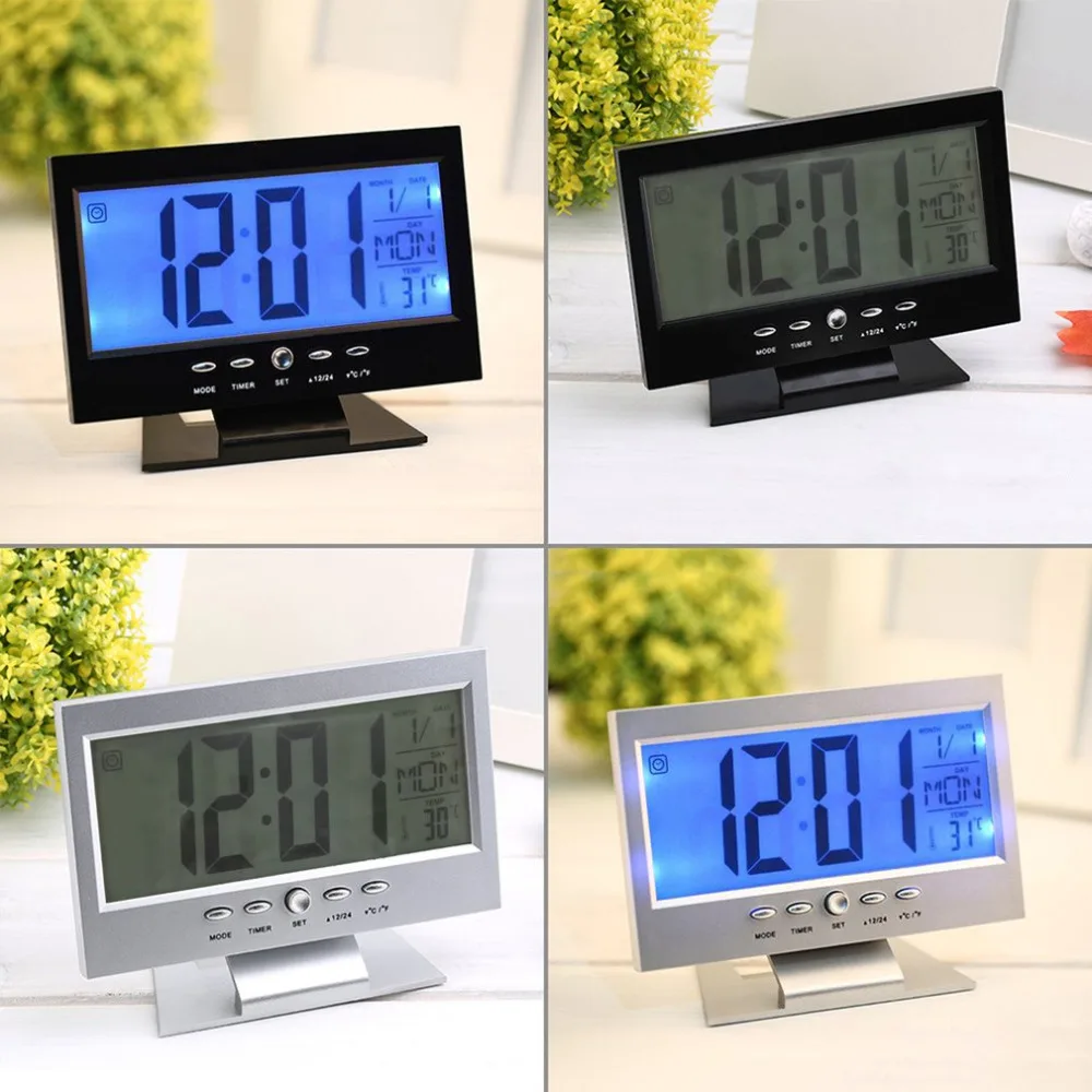 Voice Control Back light LCD Alarm Clock Weather Monitor Calendar With