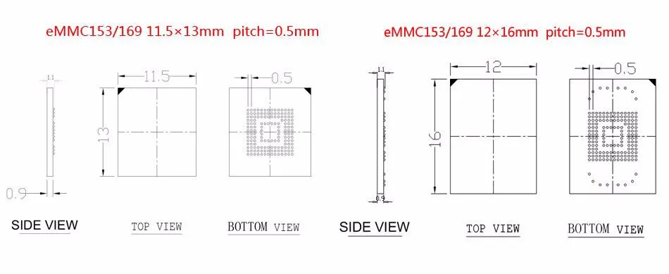 EMMC/eMCP тестовый ограничитель, направляющая рамка, 11,5*13 мм, 12*16 мм, 12*18 мм, 14*18 мм, для открытого верхнего структурный разъем