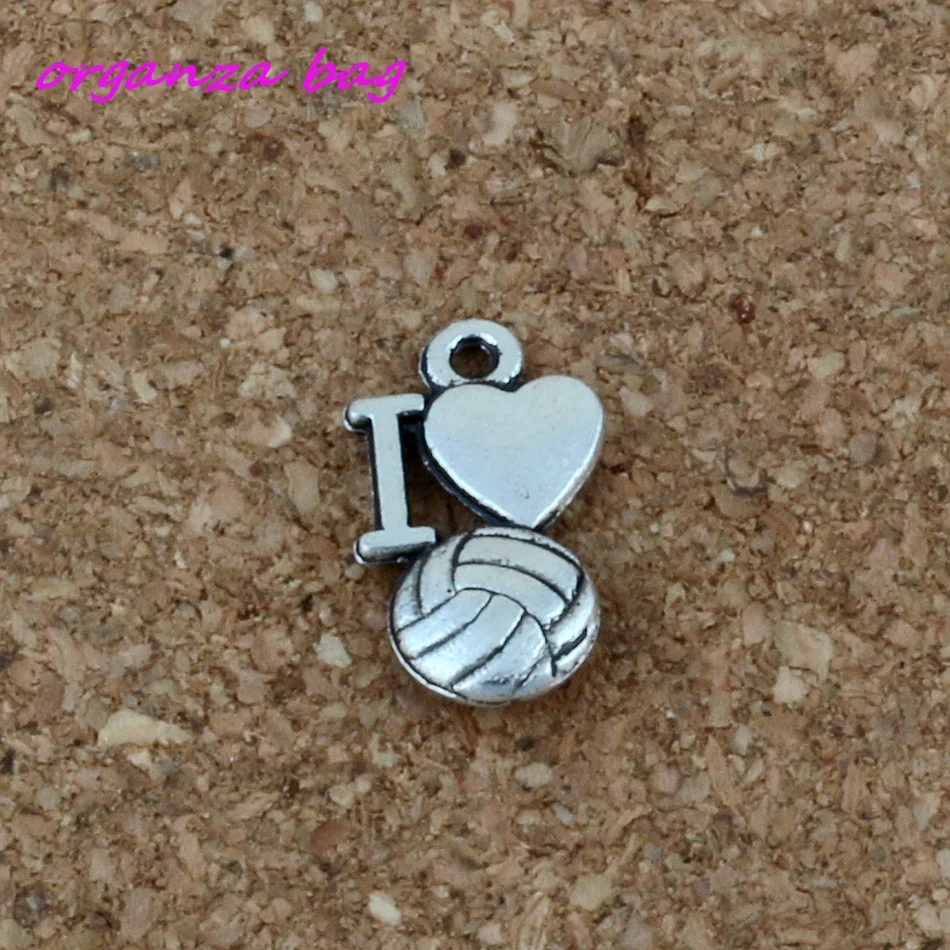 

200pcs Antique Silver zinc alloy I love football pendants 18x7mm HKL1024