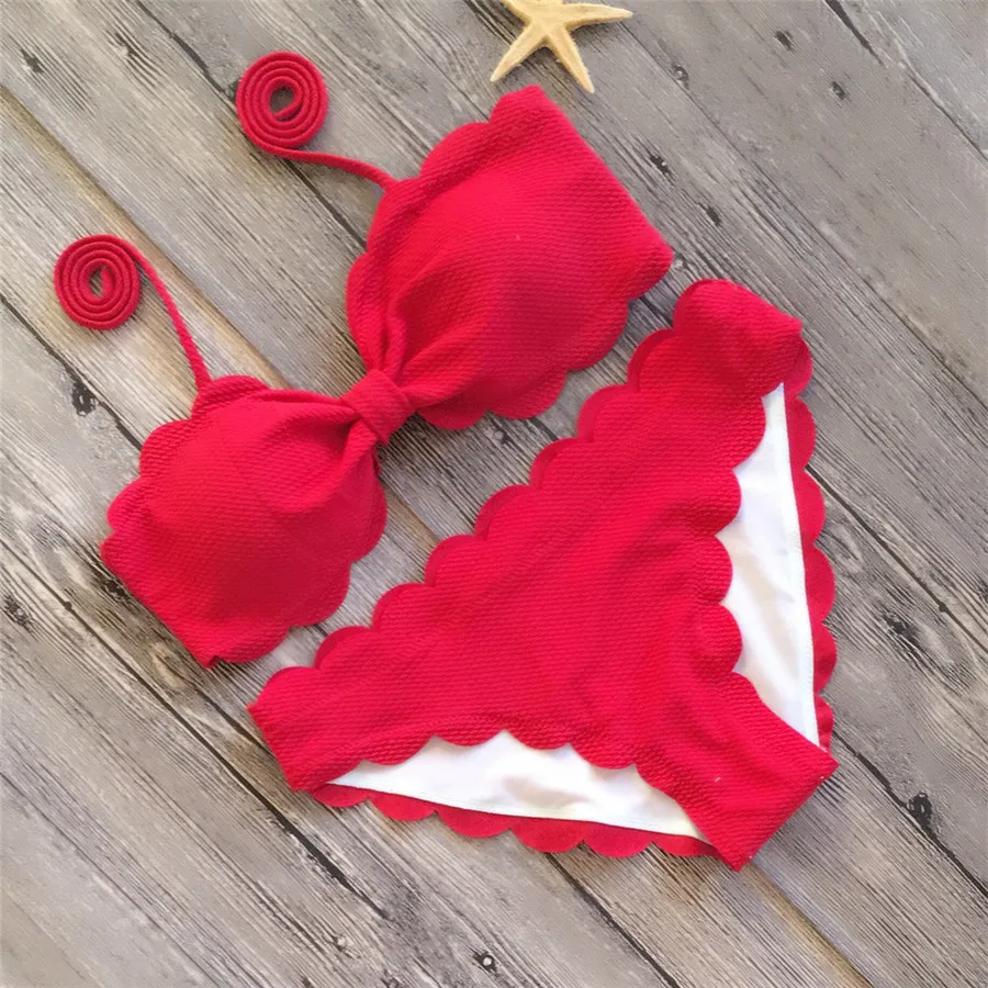 

YICN 2018 Sexy Bow Bikinis Set Solid Swimsuit Women Pink Red Black Bikini Swimwear Beach Bathing Suit Swim Wear Micro Biquini