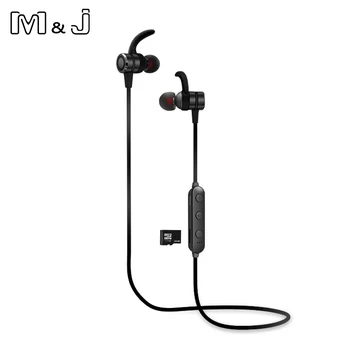 

M&J Metal Magnet Bluetooth Earphone Sweat Proof Wireless Headphone TF Card Earpiece Stereo Bluetooth5 Headset for Xiaomi iPhone