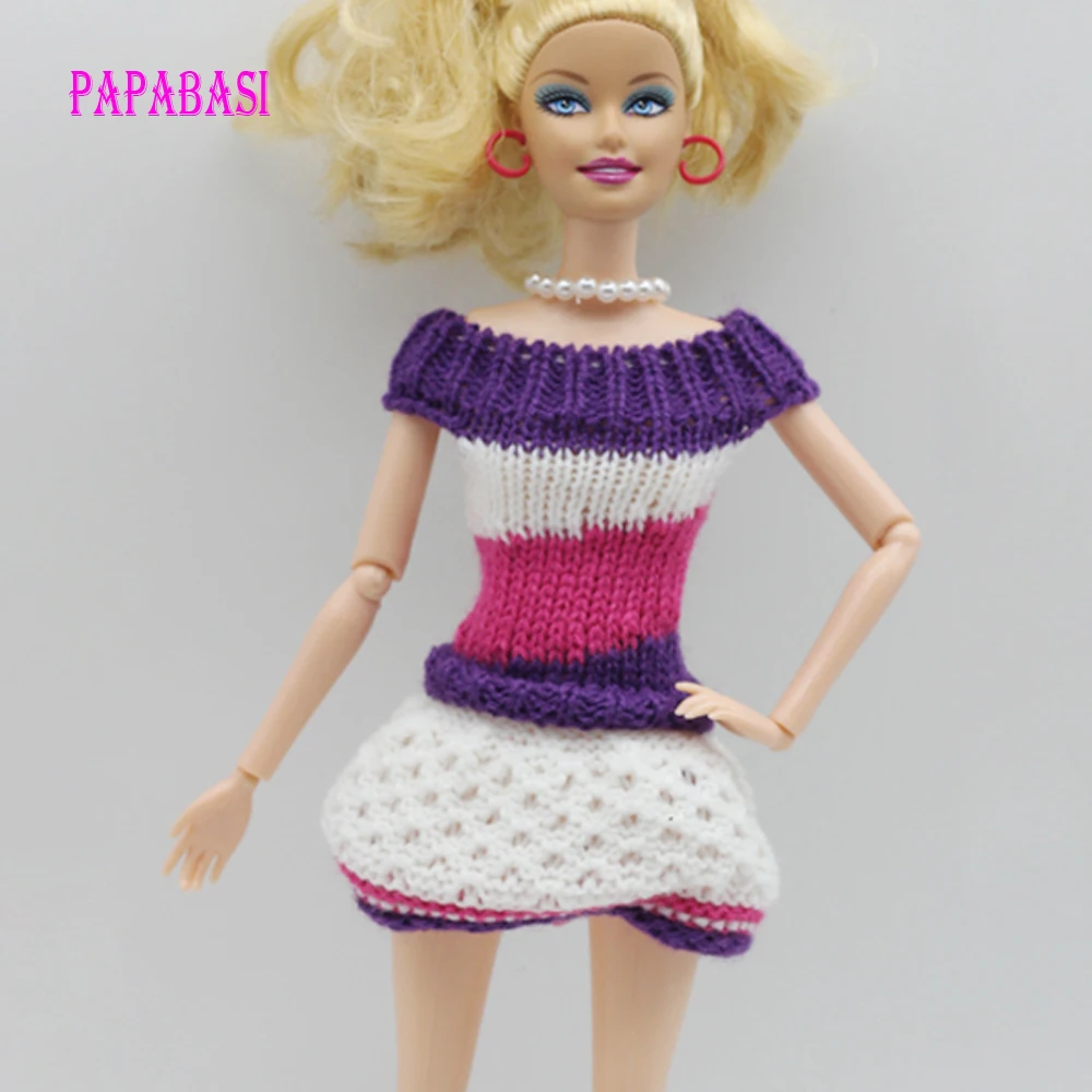 

Festival Gifts For Girls Suit Knitted handmade Sweater dress for barbie dolls clothes purple & white color