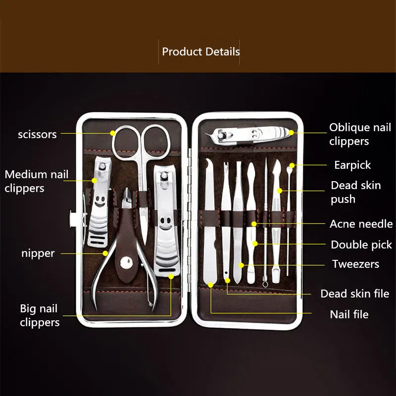 Nail Art Manicure Tools Set Nails Clipper Scissors Tweezer Knife Sets Stone Pattern Case 12pcs nail manicure set makeup|manicure set|manicure tools