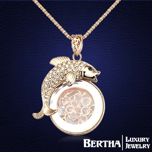 

Brand Design Cute Fish Long Necklace Sweater Chain Genuine Austria Crystal Women Couple Choker Jewelry