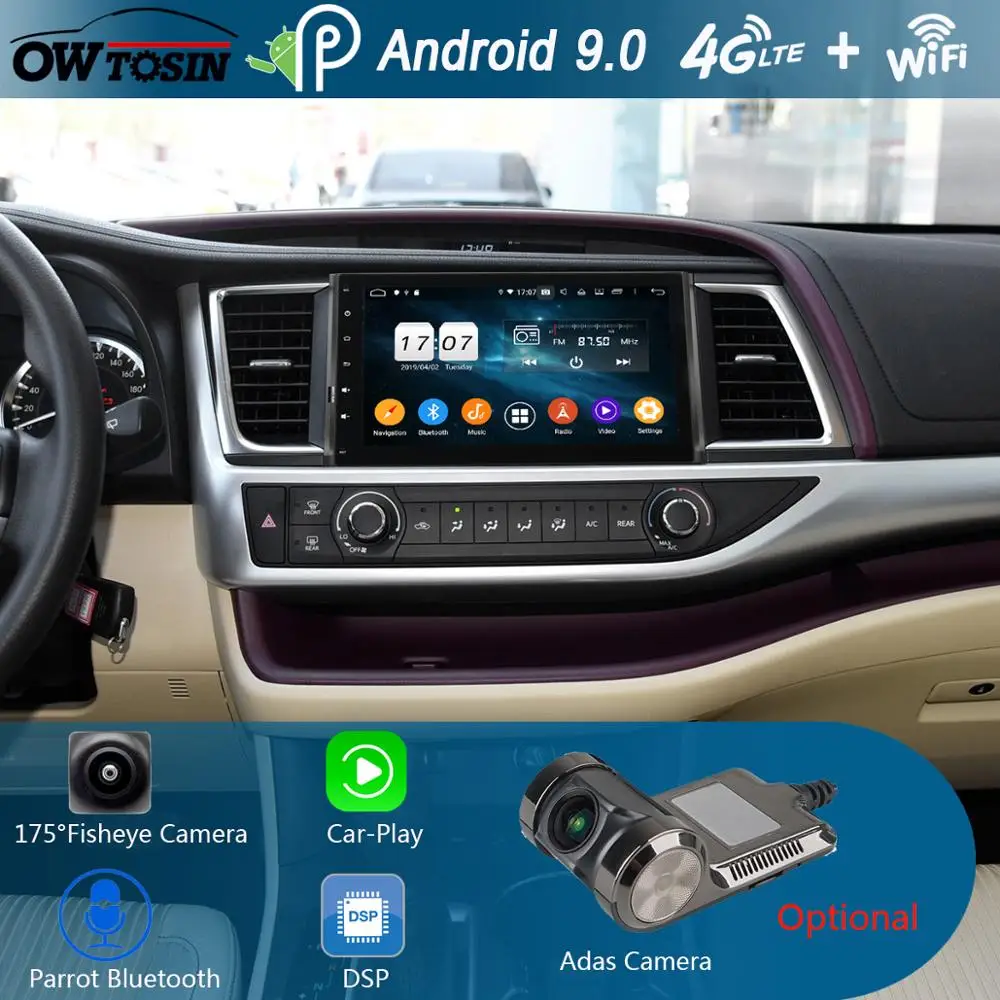 10," ips Android 9,0 8 ядерный 4G+ 64G Автомобильный мультимедийный плеер для Toyota Highlander gps Радио CarPlay Parrot