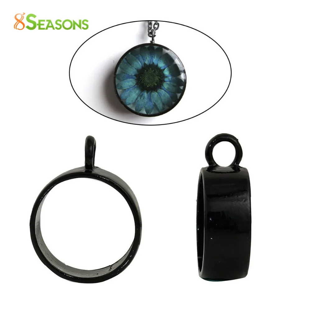 

8SEASONS Zinc Based Alloy Open Back Bezel Pendants For Resin Round Black 25x20mm 32x27mm 38x34mm, 2 Pcs