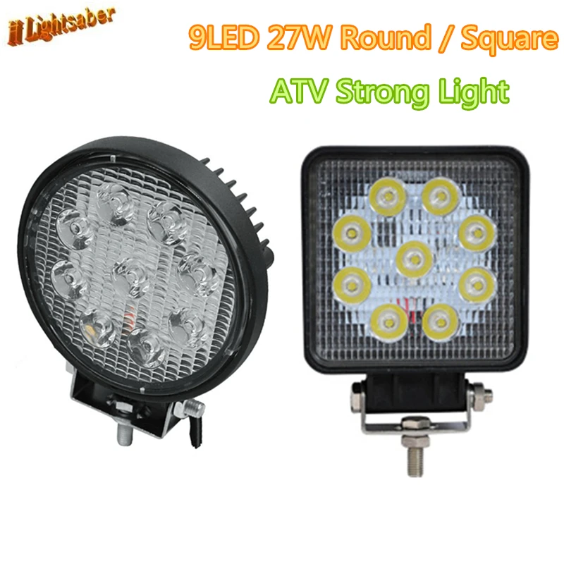 

DC10V-30V 9LED 27W Round/Square Work Car Shoot Light Floodlight Bright Lamp White/Warm white For Camp Truck ATV Strong light