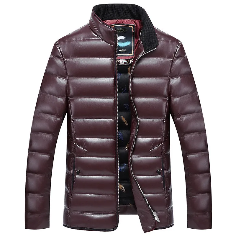 

2018 Pu Leather Middle Age Man Jacket Stand Collar Thick Duck Down Jacket Men Slim Parka Winter Male Jacket Plus Size 6XL FYY094