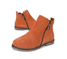 3 Colors Brand New Genuine Leather Women’s ankle Boot Cow Suede short boots zipper motorcycle flat Shoes Plus size 35-43
