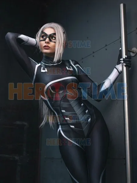 

Black Cat Suit Spiderman Cosplay Costume The Heist Black Cat 3D Print Spandex Zentai Bodysuit Halloween Costume for Woman/Kids