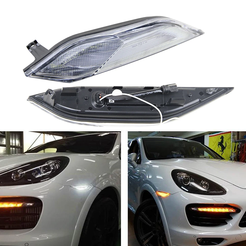2x Clear Lens LED Side Marker Lights bar for Porsche Cayenne 958 Chassis 2011 2014 (Amber