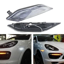 2x Прозрачные Линзы СВЕТОДИОДНЫЕ Боковые Габаритные Огни бар для Porsche Cayenne 958 Шасси 2011-2014 (желтый индикатор + белый дневного света)