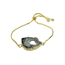 1 шт. Boho натуральный срез Агат камень Золотая цепочка набор из браслета с кулоном кварц в друзе с украшением в виде кристаллов Разъем милые браслеты на запьястье