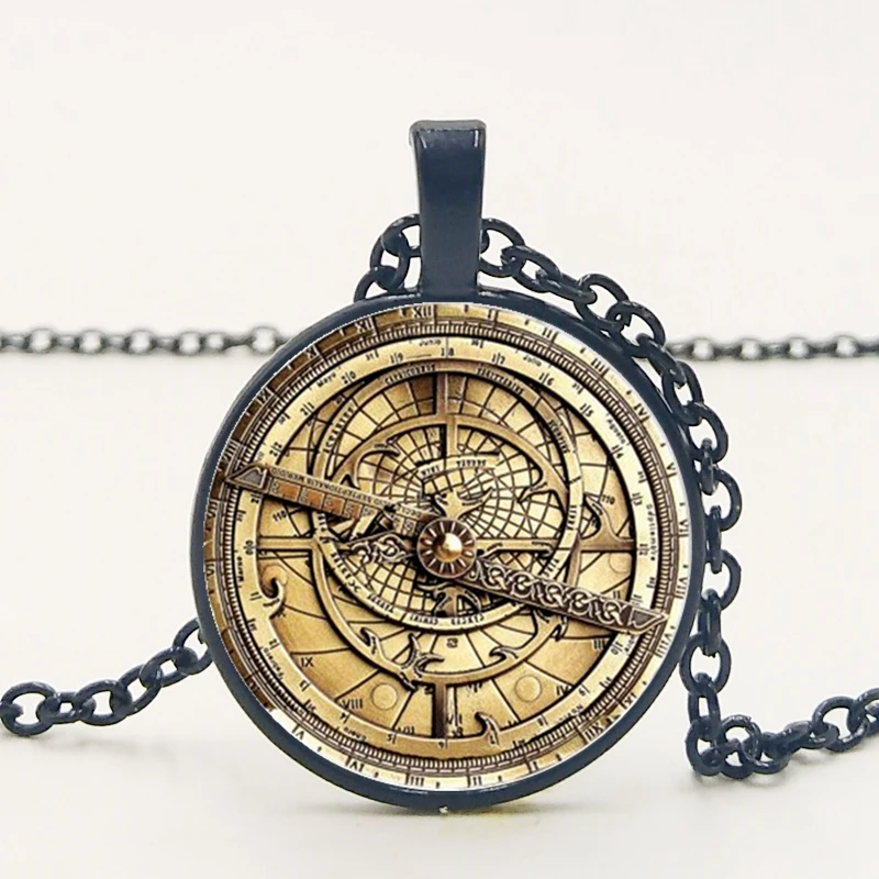 Steampunk من الجاذبية شلال الغموض بيل الشفرات عجلة عقد من الزجاج اليدوية تعليق مقاطع البوصلة قلادة Tricket