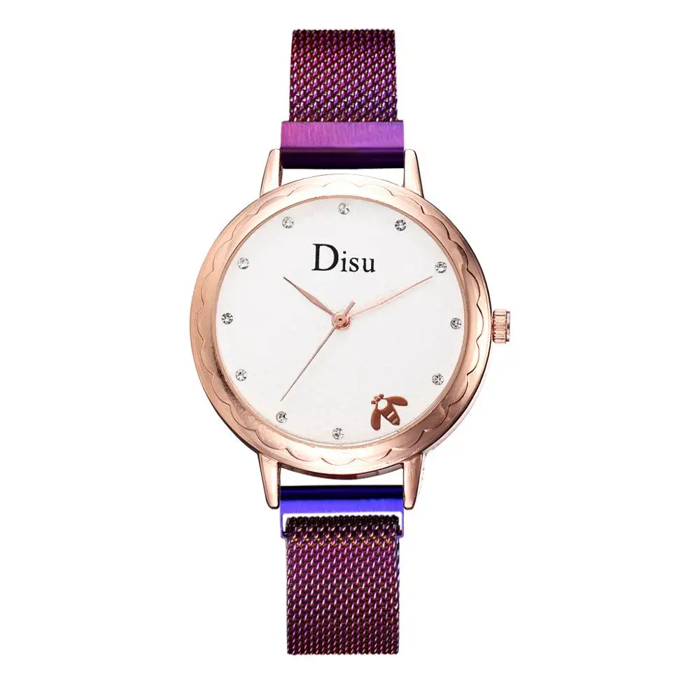 

Women Magnet Watch Purple Mesh Dial Rhinestone Watch Luxury Ladies Crystal Quartz Wrist Watches For Female Clock zegarek damski