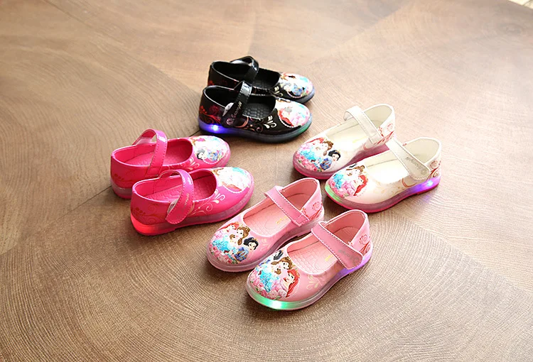 Детская обувь с подсветкой; обувь принцессы Анны и Эльзы для девочек; copodenieve; модный светильник; детские сандалии; мягкая дышащая Милая танцевальная обувь на плоской подошве; modis