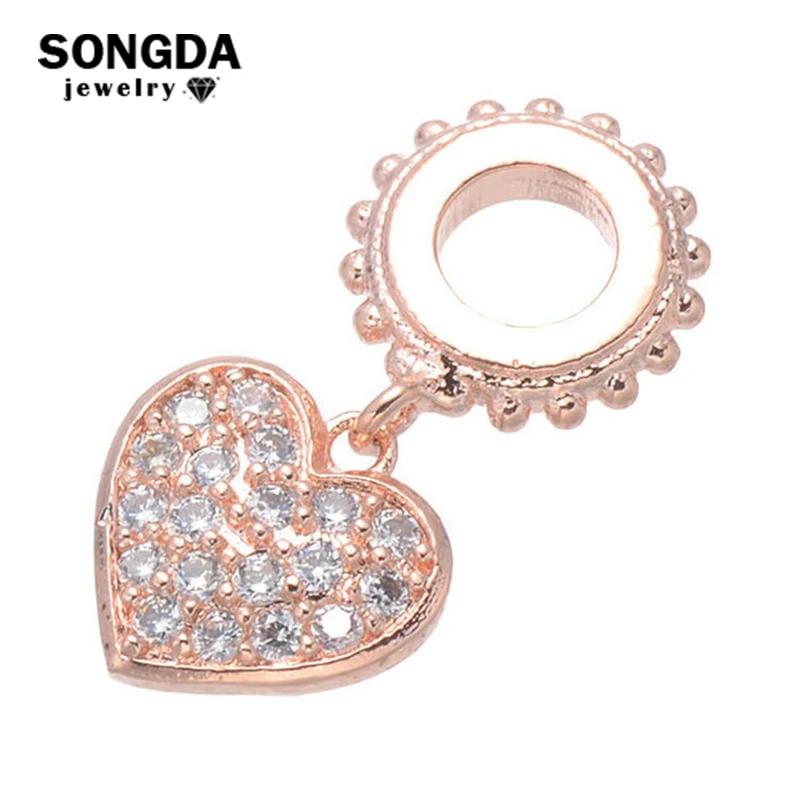 SONGDA Charms Zircon Pendant Hole Size 3.8 mm CZ 3 Colors Heart And