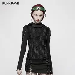 Новый Панк rave Рок Мода с капюшоном повседневное черный готический Новинка длинным рукавом для женщин футболка T438F