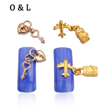 10pcs New Gold 3d Alloy Pendant Chain Nail Jewelry Findings Heart Lock Design Nail Art Decoration Tools