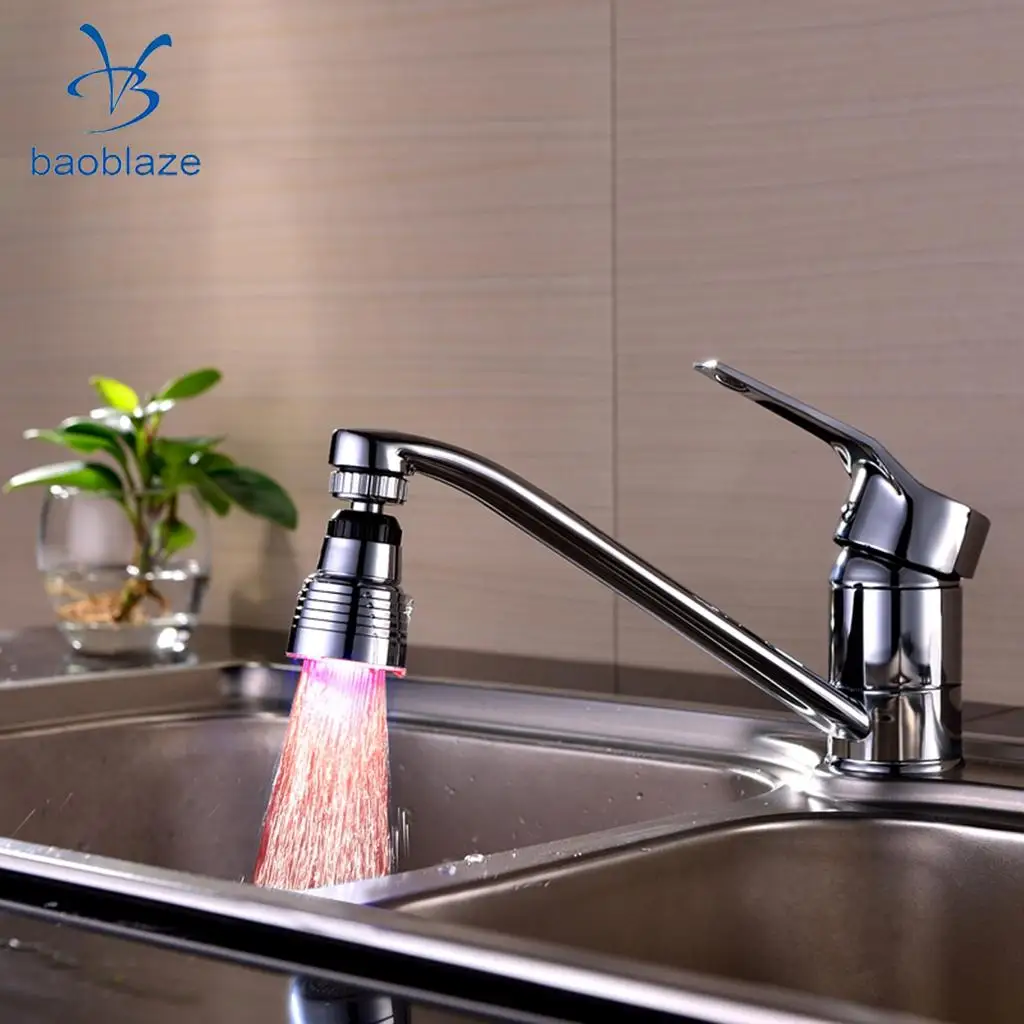 Baoblaze LED Water Faucet Color Changing Swivel Spout Tap Kitchen Decoration 1 Color